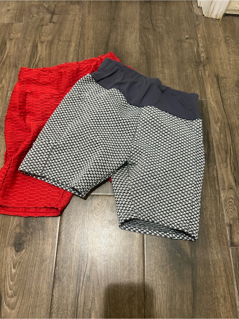 Textured Gray-White High-Waist Active Shorts